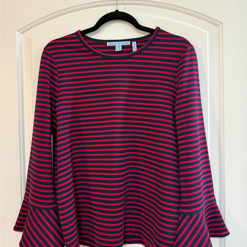 Draper James Navy and Berry Striped Long Sleeve Top